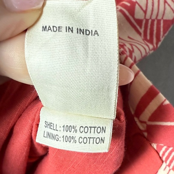 Fabindia Abstract Print Cotton Waistcoat Nehru Button Up Vest Salmon Pink Cream - Picture 5 of 12